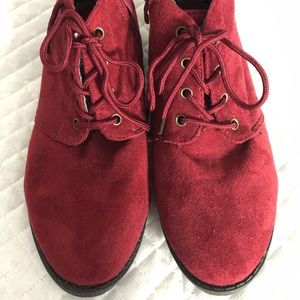 Deep red suede ankle boot